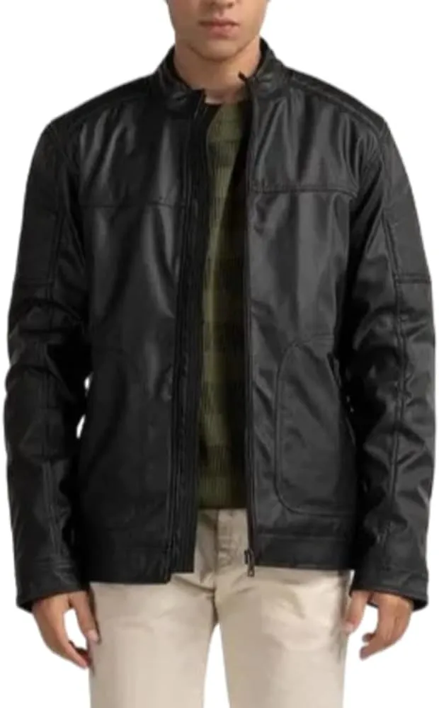 Men's Black Casual Genuine Real Sheepskin Leather Biker Moto Collar Rider SlimFIt Stylish Modern Classic Rider Jacket