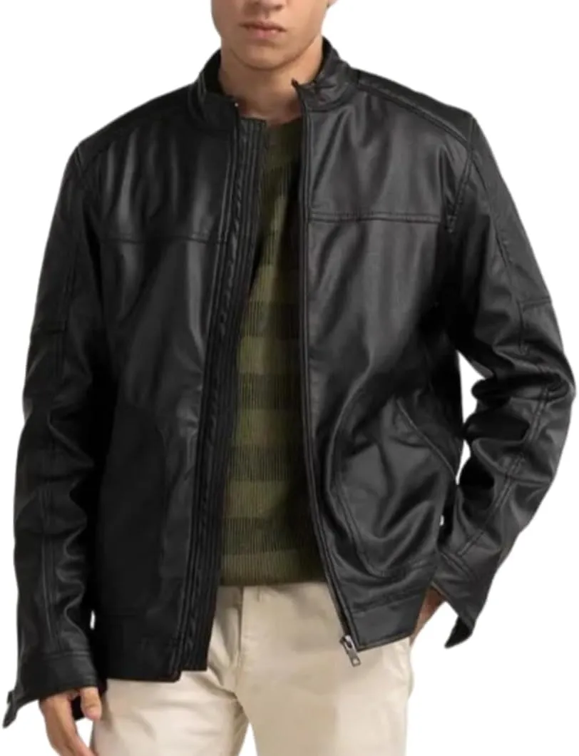 Men's Black Casual Genuine Real Sheepskin Leather Biker Moto Collar Rider SlimFIt Stylish Modern Classic Rider Jacket