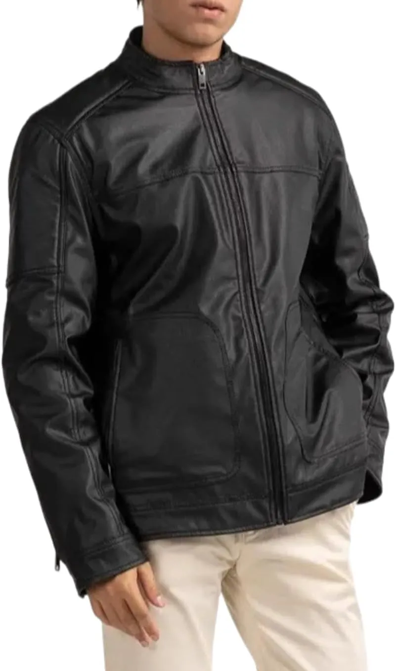 Men's Black Casual Genuine Real Sheepskin Leather Biker Moto Collar Rider SlimFIt Stylish Modern Classic Rider Jacket