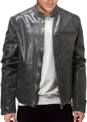 Mens Casual Full Zip Lightweight Moto Pu Leather Quilted Bomber Jacket Leather Varsity Faux Leather Jackets Biker Coat