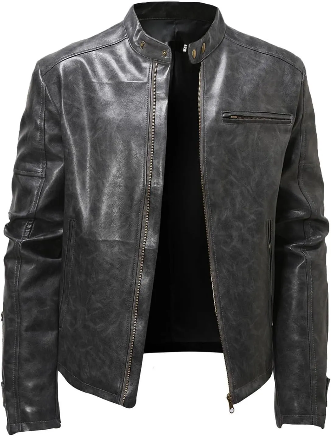 Mens Casual Full Zip Lightweight Moto Pu Leather Quilted Bomber Jacket Leather Varsity Faux Leather Jackets Biker Coat