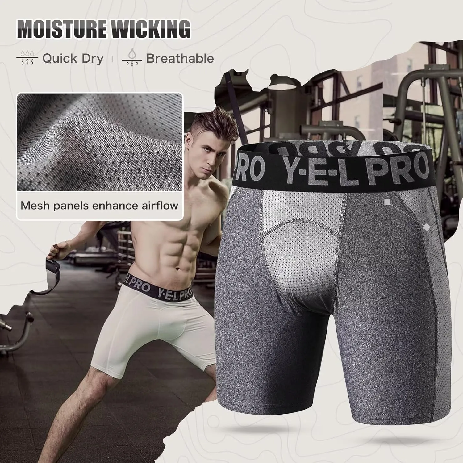 Mens Compression Shorts Quick Dry Basketball Spandex Shorts Light Athletic Underwear Shorts for Running Soccer