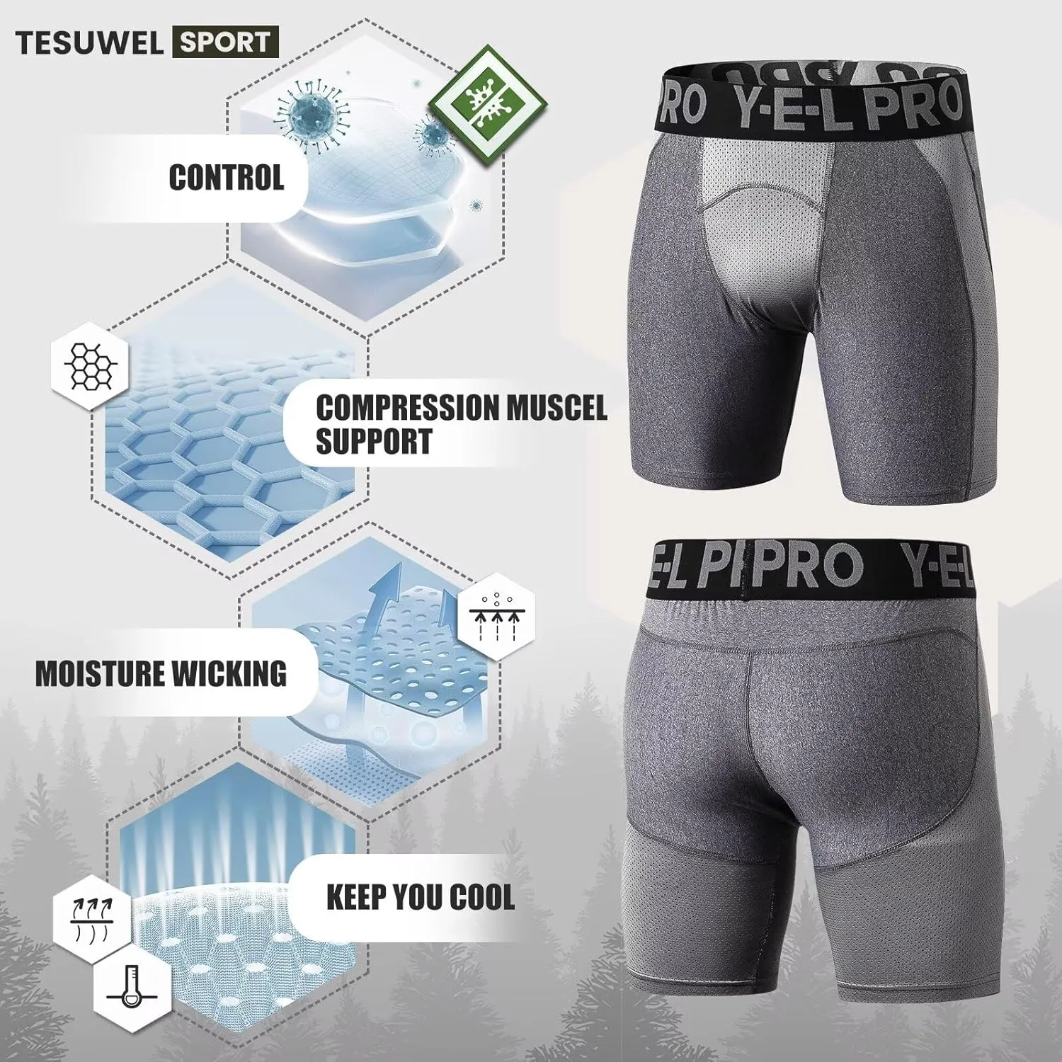 Mens Compression Shorts Quick Dry Basketball Spandex Shorts Light Athletic Underwear Shorts for Running Soccer