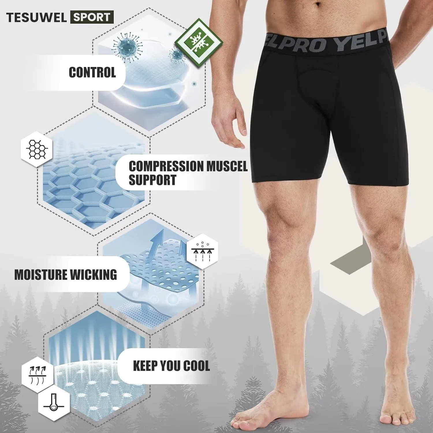 Mens Compression Shorts Quick Dry Basketball Spandex Shorts Light Athletic Underwear Shorts for Running Soccer