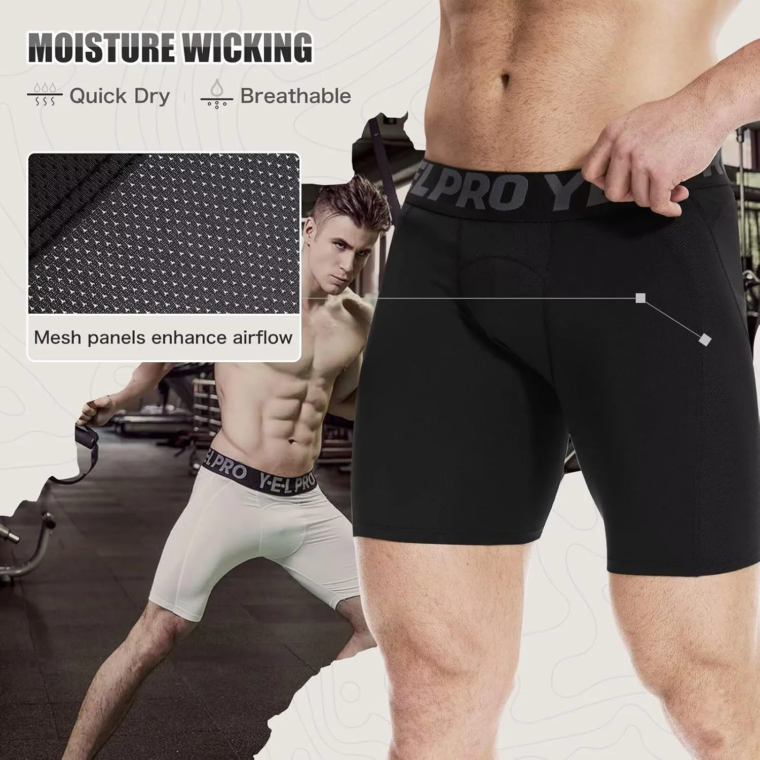 Mens Compression Shorts Quick Dry Basketball Spandex Shorts Light Athletic Underwear Shorts for Running Soccer