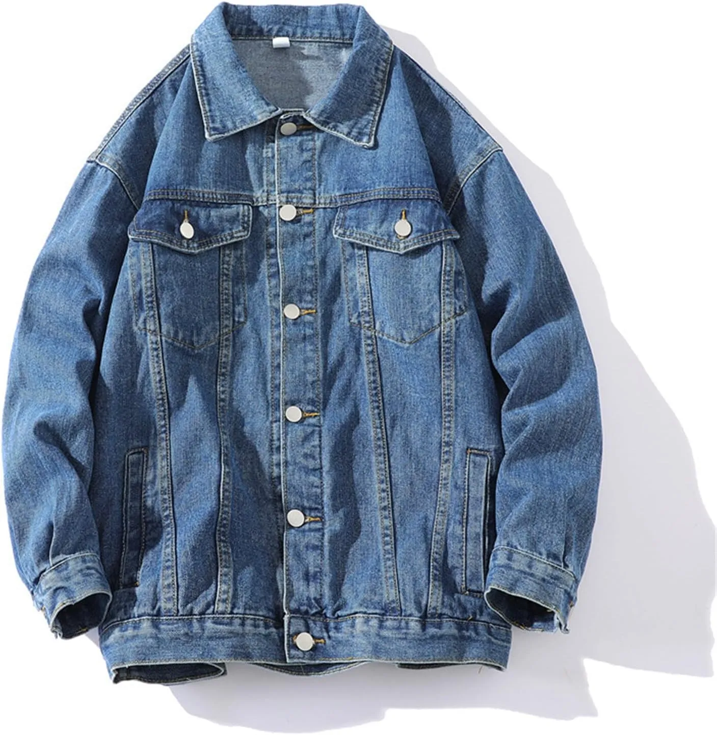 Mens Denim Trucker Jacket Distressed Ripped Slim Fit Jean Jackets Coat Casual Loose Fit Button Down Trucker Jacket