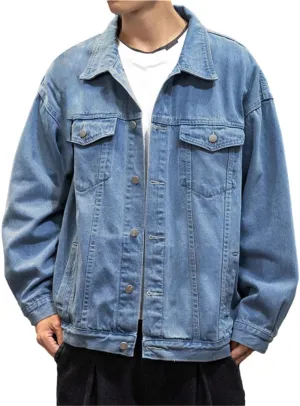 Mens Denim Trucker Jacket Distressed Ripped Slim Fit Jean Jackets Coat Casual Loose Fit Button Down Trucker Jacket