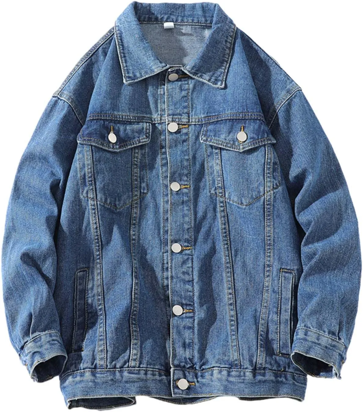 Mens Denim Trucker Jacket Distressed Ripped Slim Fit Jean Jackets Coat Casual Loose Fit Button Down Trucker Jacket