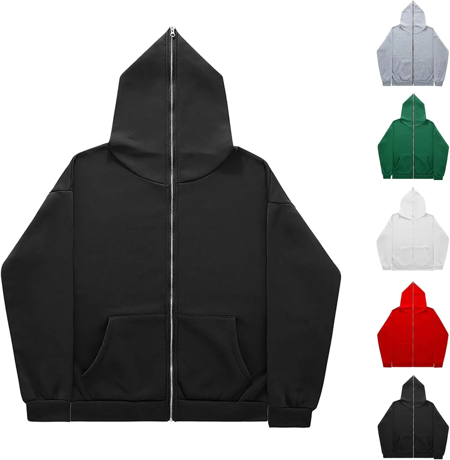 Men's Full Zip Sweatshirt with Hood Athletic Workout Long Sleeve Casual Hoodies Solid Color Sports Running Activewear