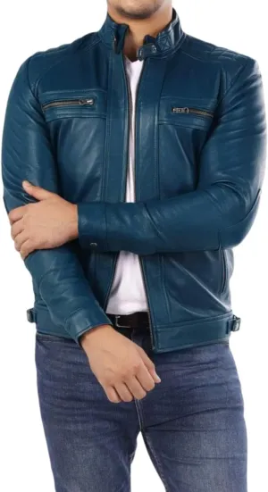 Men's Genuine Casual Classic Modern SlimFit Real Sheepskin Leather Quilted Biker Retro Rider Moto Stylish Jacket