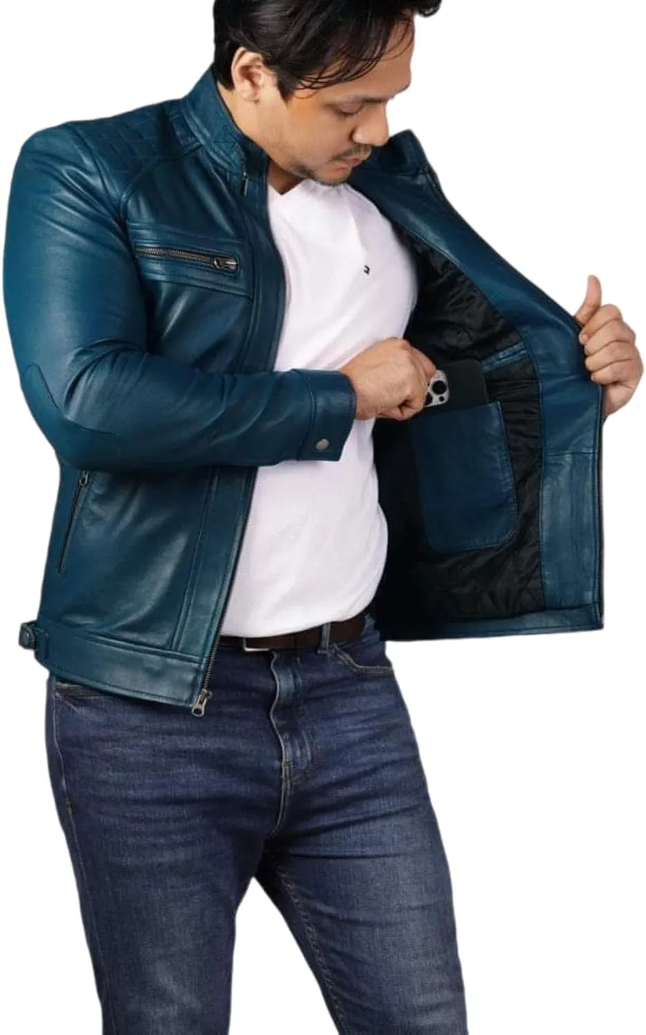Men's Genuine Casual Classic Modern SlimFit Real Sheepskin Leather Quilted Biker Retro Rider Moto Stylish Jacket