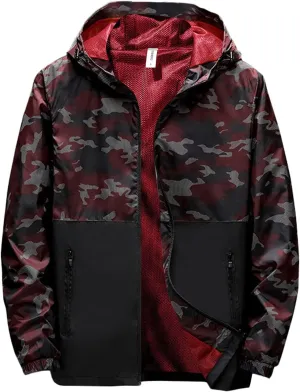 Mens Hooded Military Jacket Fashion Print Waterproof Raincoat Big and Tall Tactical Jacket Coats Windproof Golf Jacket
