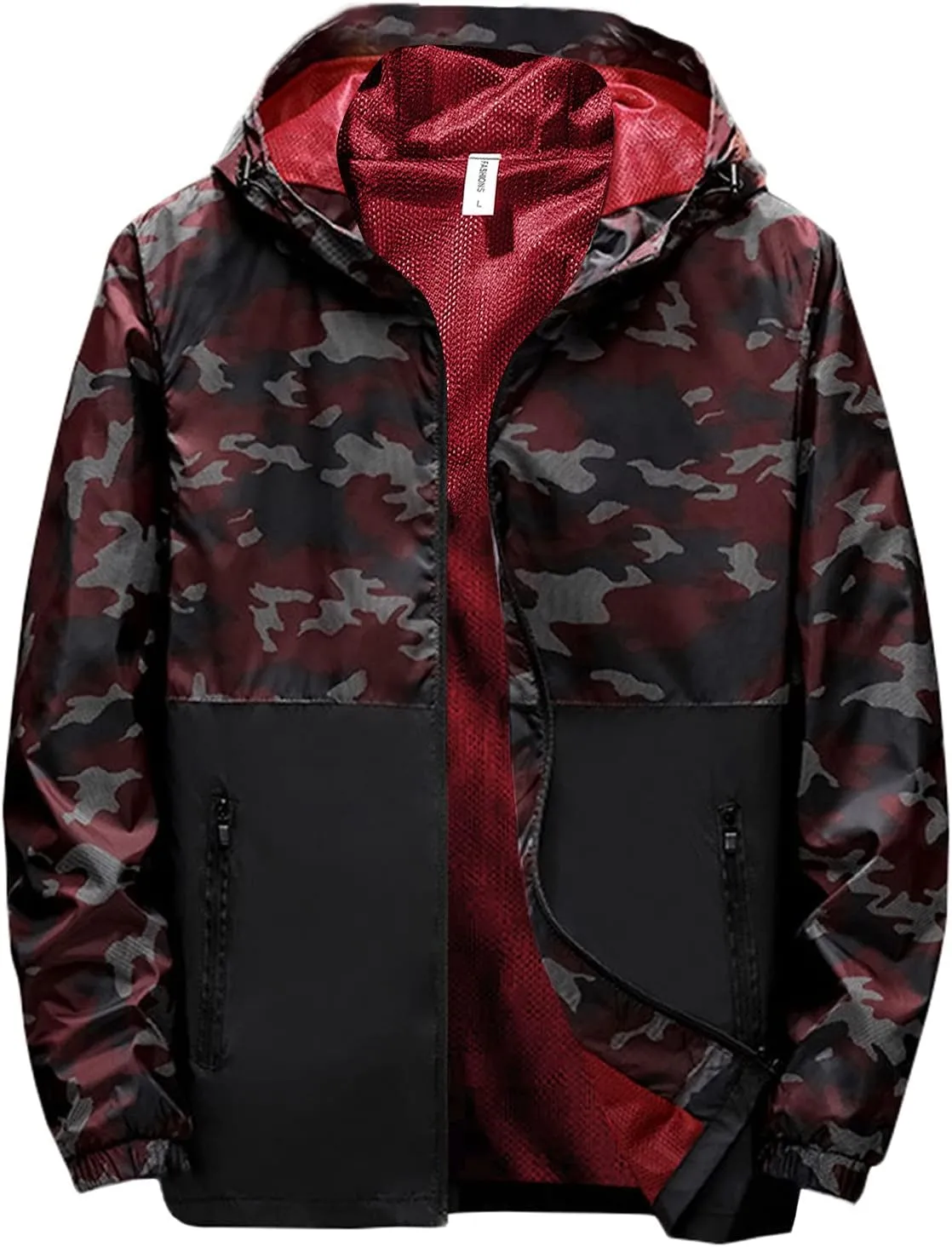 Mens Hooded Military Jacket Fashion Print Waterproof Raincoat Big and Tall Tactical Jacket Coats Windproof Golf Jacket