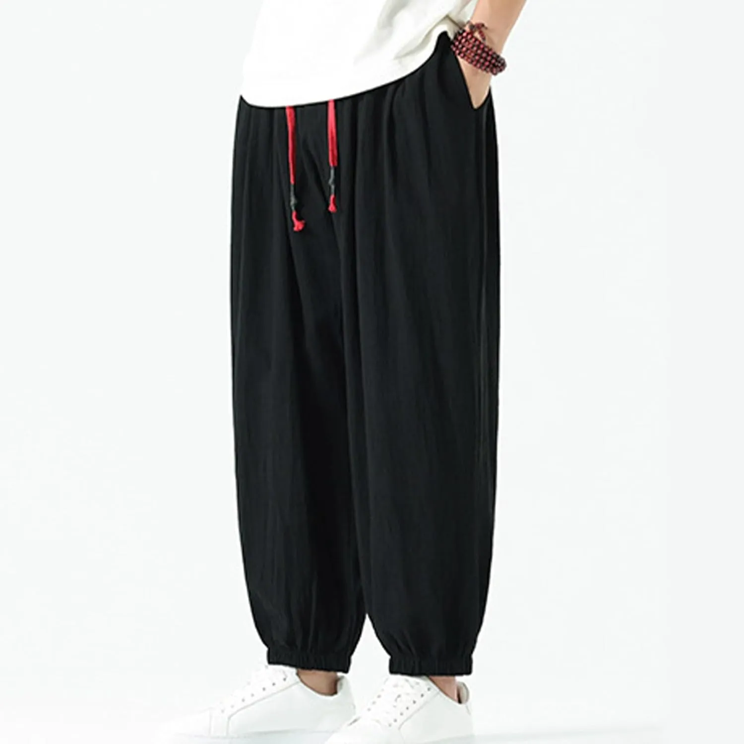 Mens Linen Pants Baggy Elastic Waist Lightweight Beach Clothes Mens Yoga Pants Dress Pants Men Mens Golf Pants Casual