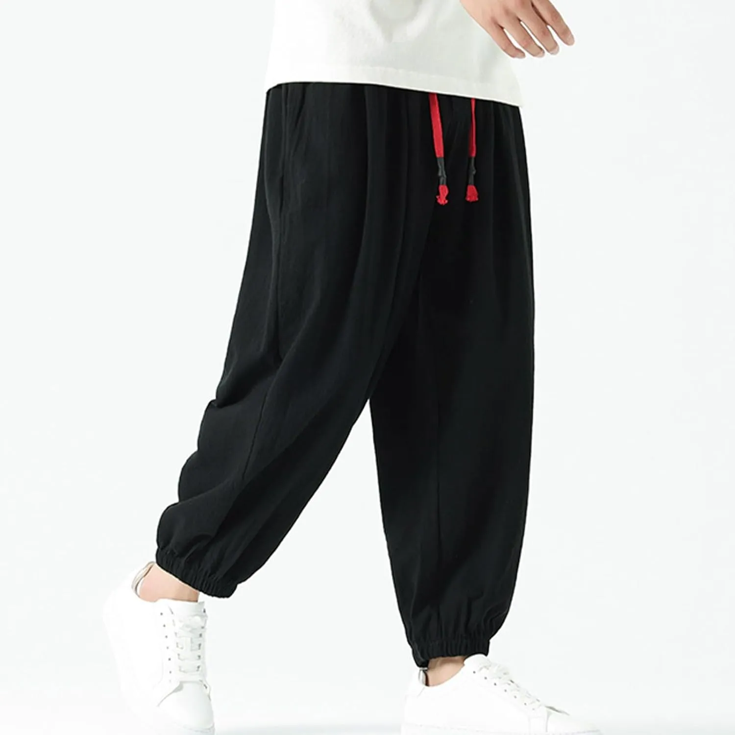 Mens Linen Pants Baggy Elastic Waist Lightweight Beach Clothes Mens Yoga Pants Dress Pants Men Mens Golf Pants Casual