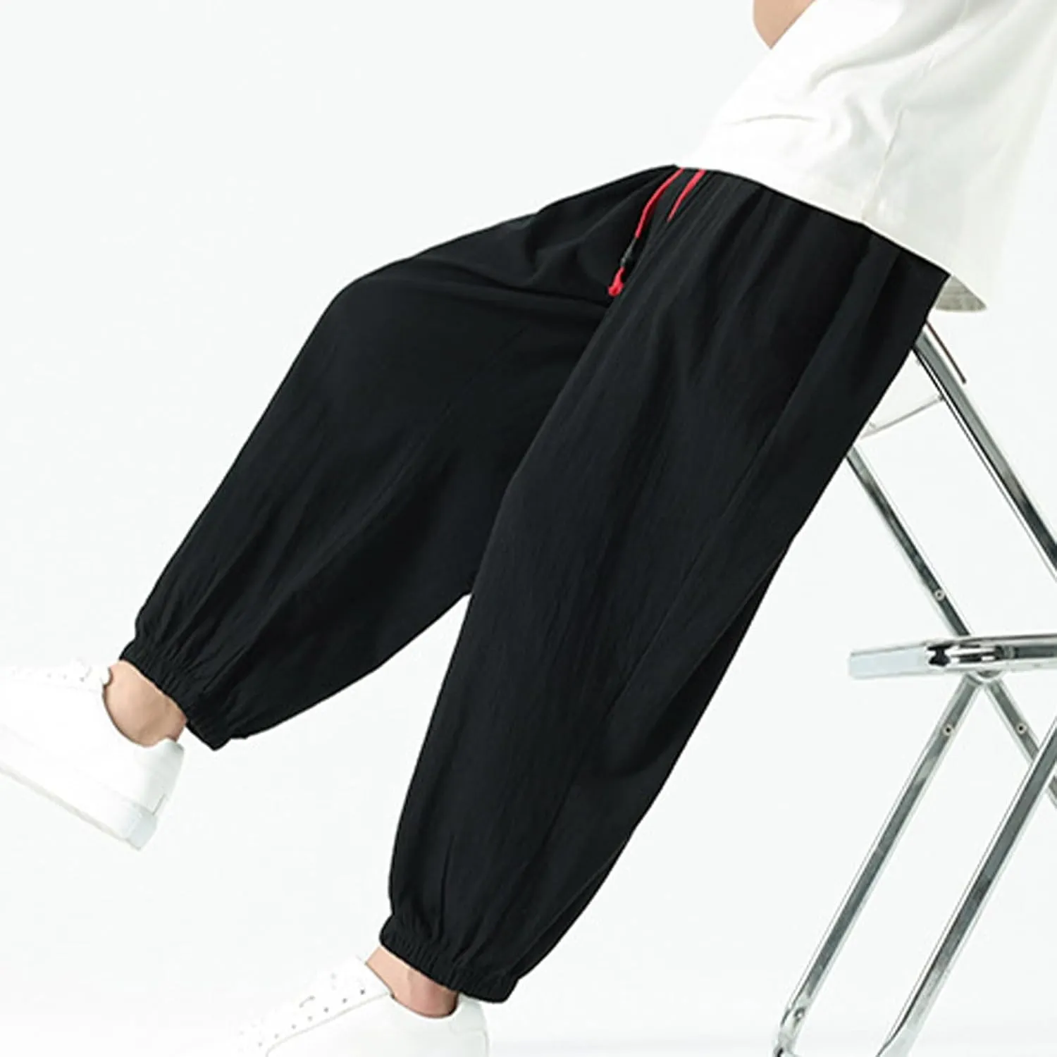 Mens Linen Pants Baggy Elastic Waist Lightweight Beach Clothes Mens Yoga Pants Dress Pants Men Mens Golf Pants Casual