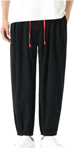 Mens Linen Pants Baggy Elastic Waist Lightweight Beach Clothes Mens Yoga Pants Dress Pants Men Mens Golf Pants Casual
