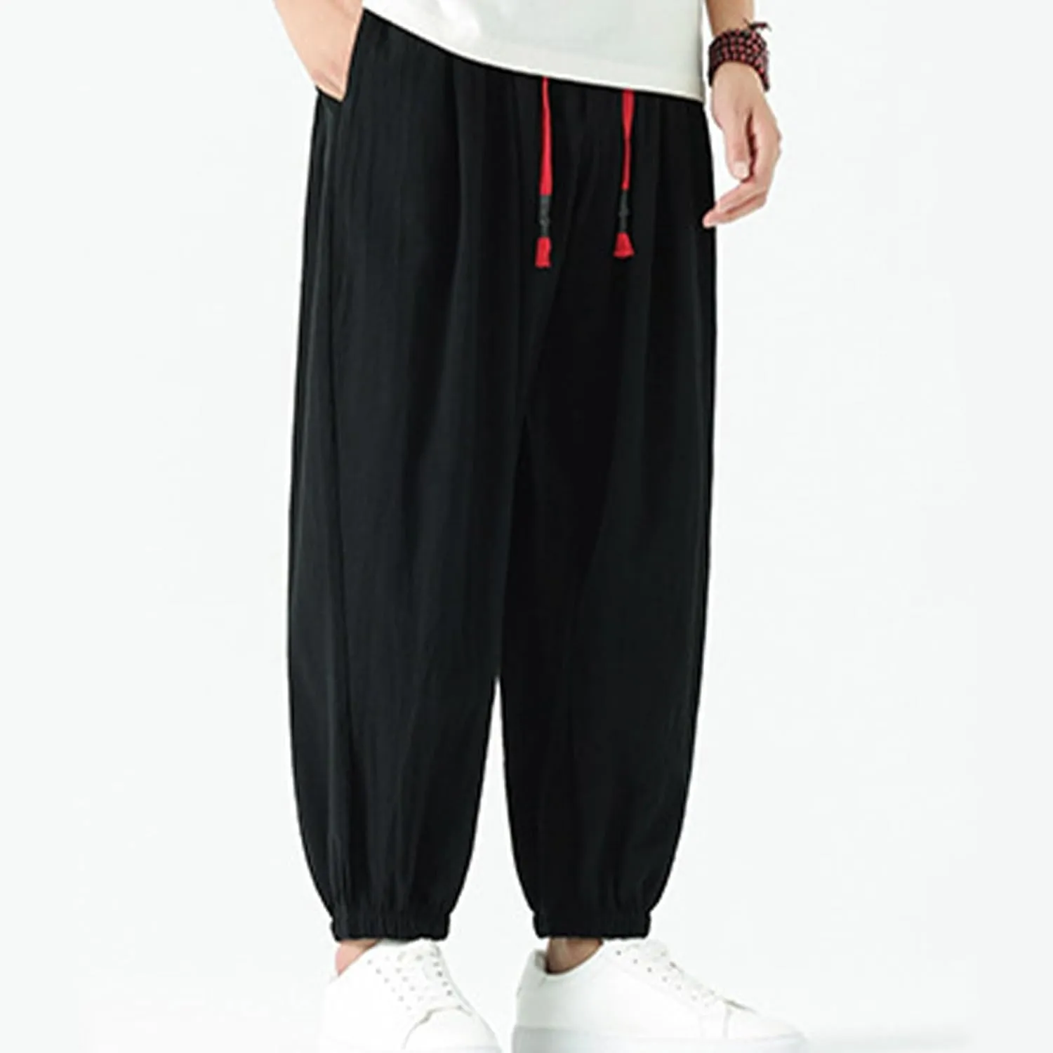 Mens Linen Pants Baggy Elastic Waist Lightweight Beach Clothes Mens Yoga Pants Dress Pants Men Mens Golf Pants Casual