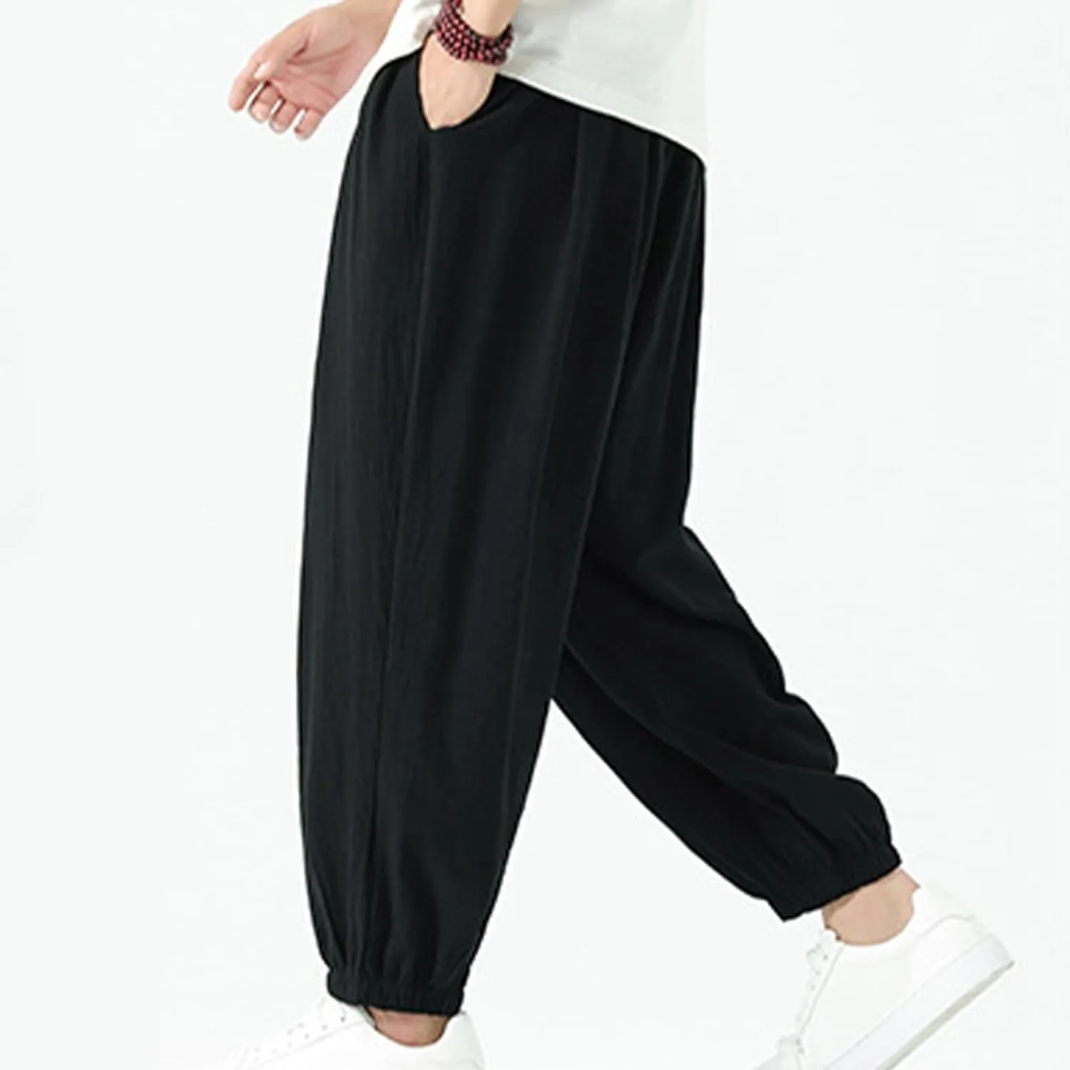 Mens Linen Pants Baggy Elastic Waist Lightweight Beach Clothes Mens Yoga Pants Dress Pants Men Mens Golf Pants Casual