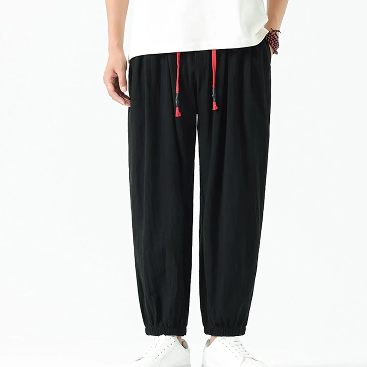 Mens Linen Pants Baggy Elastic Waist Lightweight Beach Clothes Mens Yoga Pants Dress Pants Men Mens Golf Pants Casual