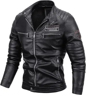 Mens Moto Jackets Casual Leather Biker Jacket Lightweight Faux Leather Outwear Motorcycle Style Biker Leather Jacket