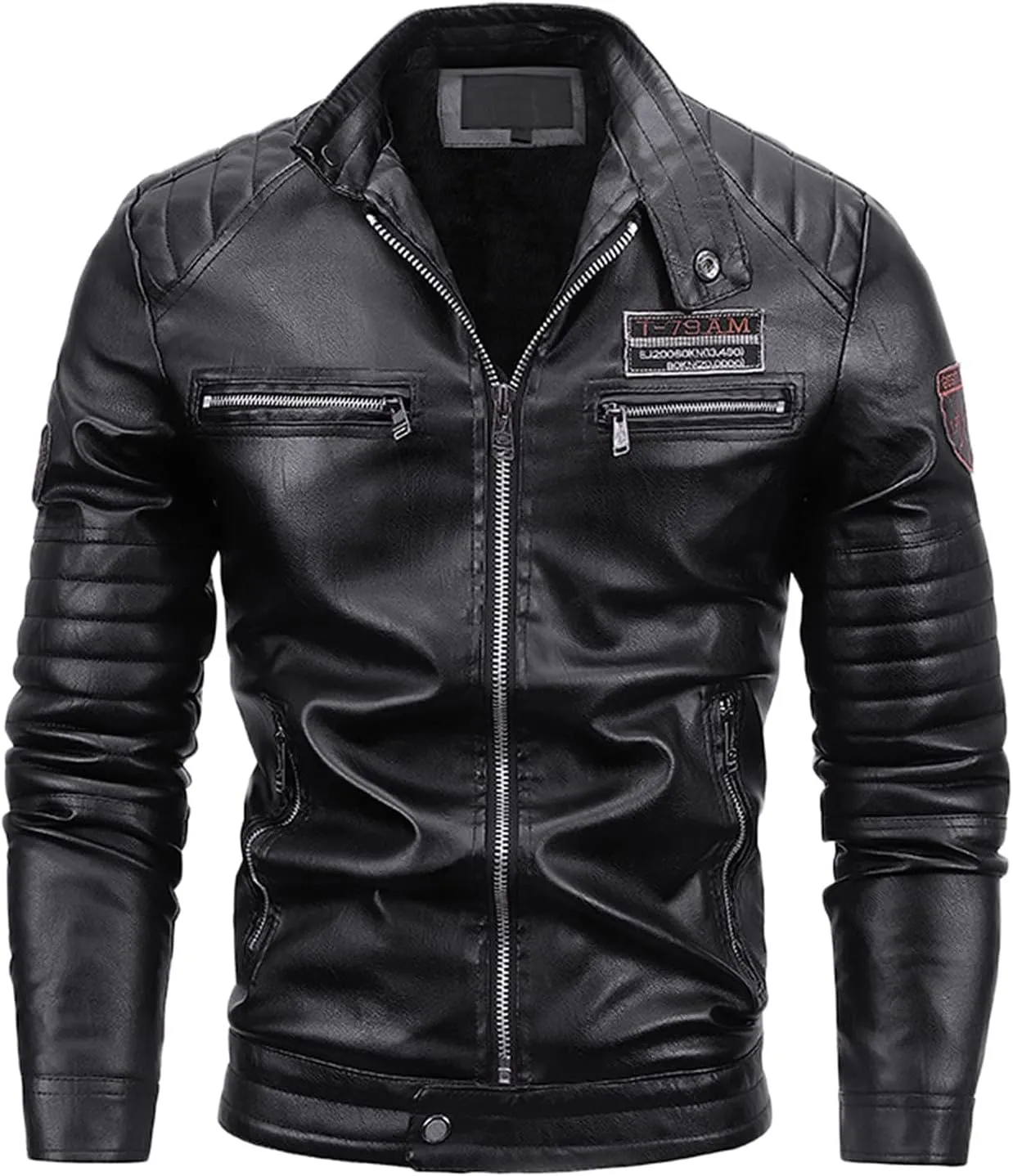 Mens Moto Jackets Casual Leather Biker Jacket Lightweight Faux Leather Outwear Motorcycle Style Biker Leather Jacket