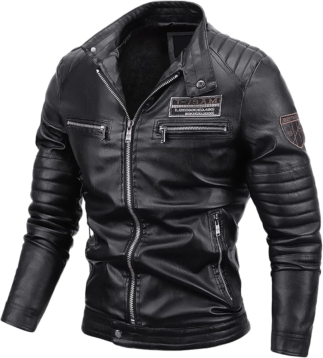 Mens Moto Jackets Casual Leather Biker Jacket Lightweight Faux Leather Outwear Motorcycle Style Biker Leather Jacket
