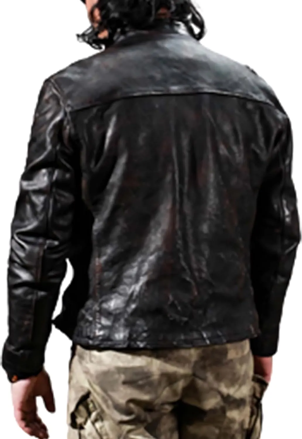 Men's Moto Rider Caf Racer Distressed Brown Cowhide Motorcycle Biker Black Leather Jacket