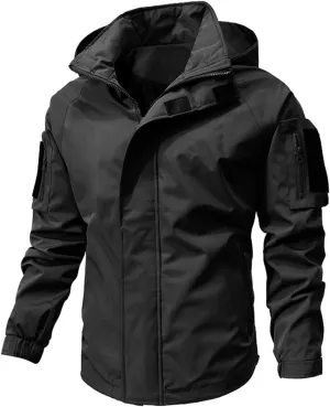 Mens Packable Rain Jacket Outdoor Waterproof Hooded Lightweight Classic Cycling Raincoat Softshell Jacket for Hiking