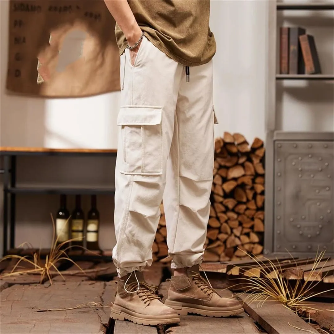 Men's Pants Loose Casual Trousers Solid Color Cargo Pants Multi-Pockets Pants