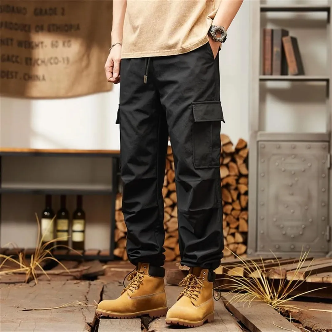 Men's Pants Loose Casual Trousers Solid Color Cargo Pants Multi-Pockets Pants
