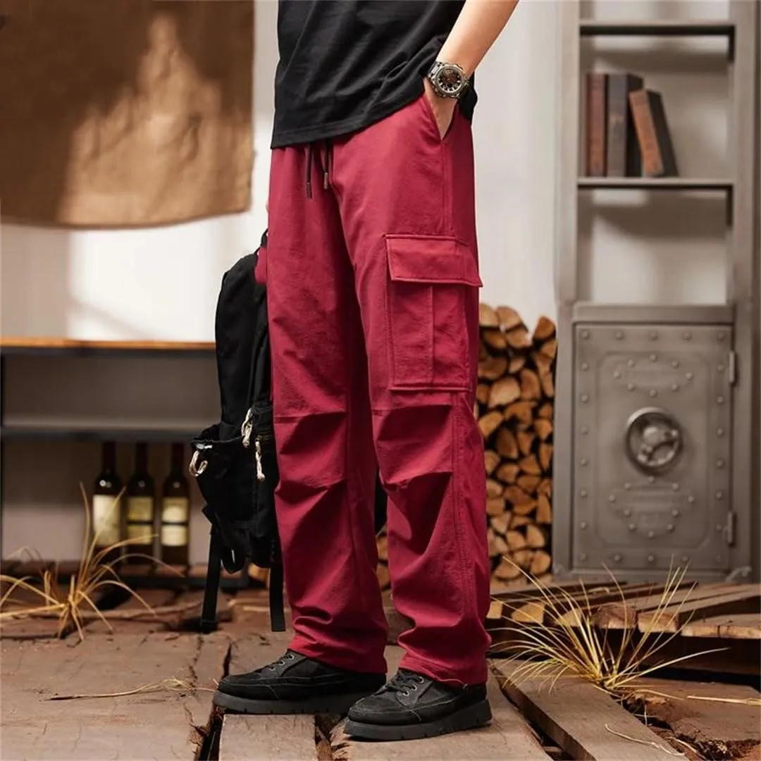 Men's Pants Loose Casual Trousers Solid Color Cargo Pants Multi-Pockets Pants