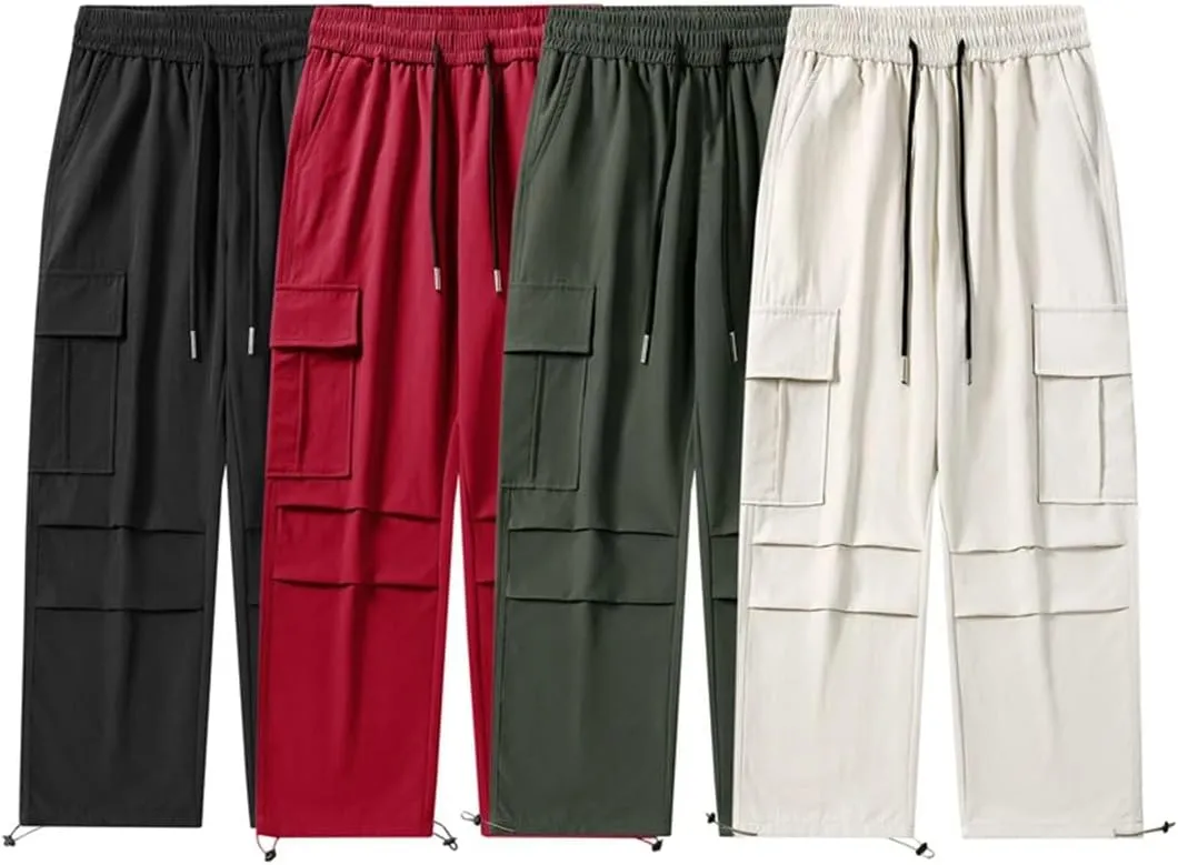 Men's Pants Loose Casual Trousers Solid Color Cargo Pants Multi-Pockets Pants