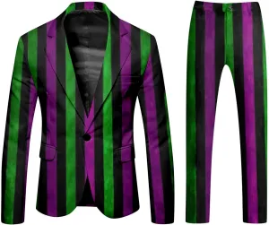 Men's Slim Fit 3 Piece Suit Button Down Color Block Notch Lapel Party Tuxedo Suits Blazer Jacket Vests Pants