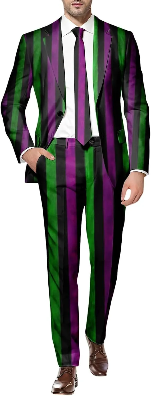 Men's Slim Fit 3 Piece Suit Button Down Color Block Notch Lapel Party Tuxedo Suits Blazer Jacket Vests Pants