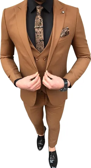 Mens Slim Fit 3 Piece Suit One Button Notch Lapel Rustic Brown Tuxedo for Prom (Suit Jacket, Vest   Pants)