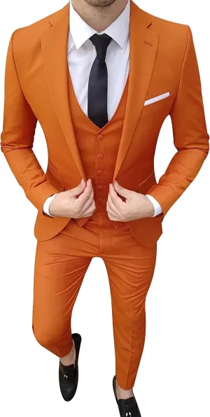 Mens Slim Fit 3 Piece Suit One Button Notch Lapel Rustic Brown Tuxedo for Prom (Suit Jacket, Vest   Pants)