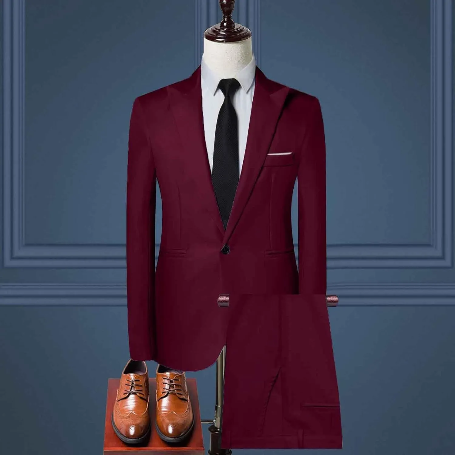 Men's Slim Fit 3 Piece Suit Two Button Solid Single Breasted Notch Lapel Tuxedo Set for Party, Wedding and Business