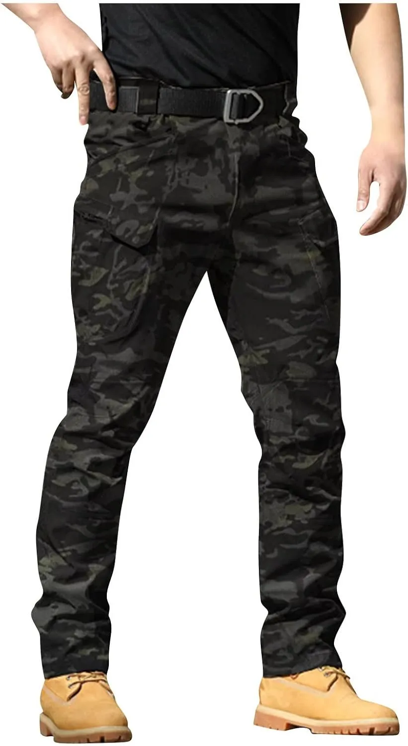 Men's Tactical Pants Waterproof Stretch Hiking Pants Multi Pockets Baggy Flex Camo Ripstop Cargo Pants Work Pants