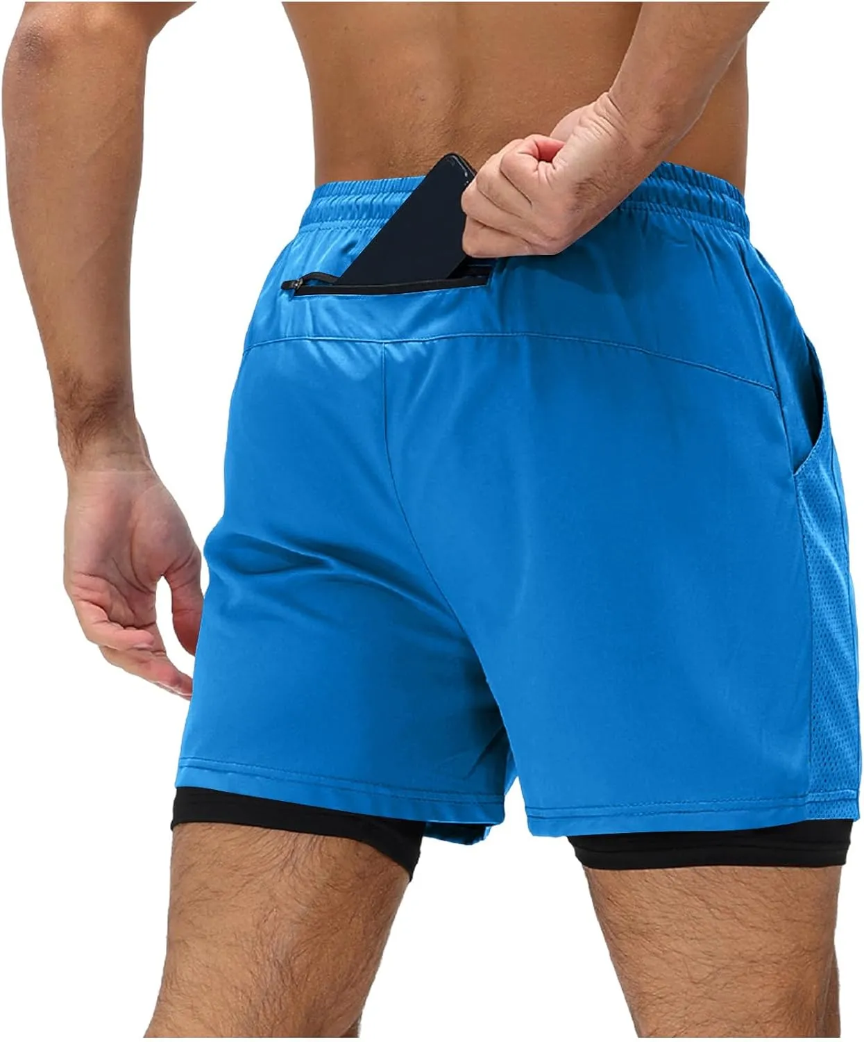 Men's Workout Shorts with Multi Pockets Quick Dry Athletic Running Gym Gear Elastic Waist Drawstring Active Beach Wear