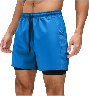 Men's Workout Shorts with Multi Pockets Quick Dry Athletic Running Gym Gear Elastic Waist Drawstring Active Beach Wear