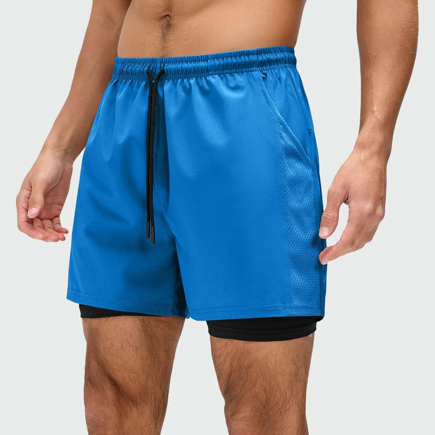 Men's Workout Shorts with Multi Pockets Quick Dry Athletic Running Gym Gear Elastic Waist Drawstring Active Beach Wear