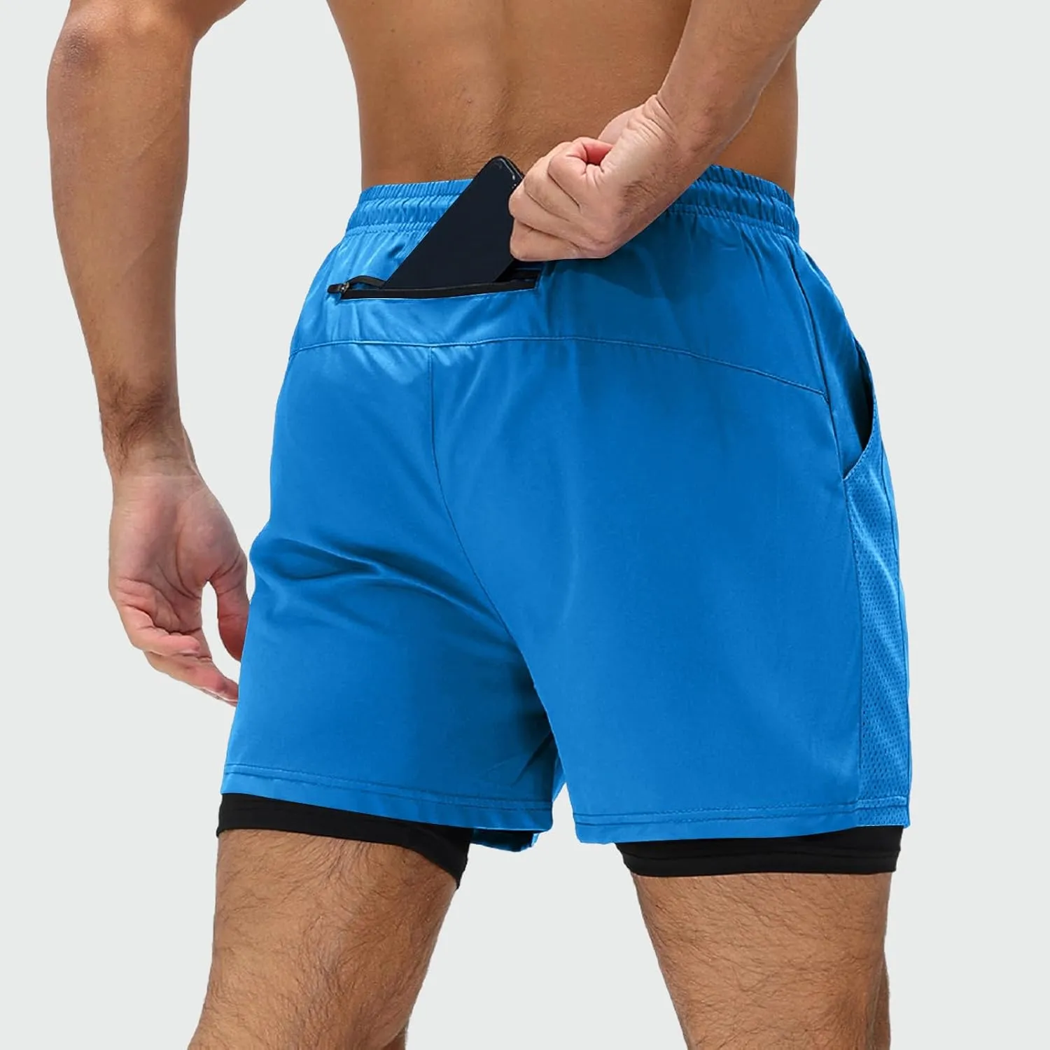 Men's Workout Shorts with Multi Pockets Quick Dry Athletic Running Gym Gear Elastic Waist Drawstring Active Beach Wear
