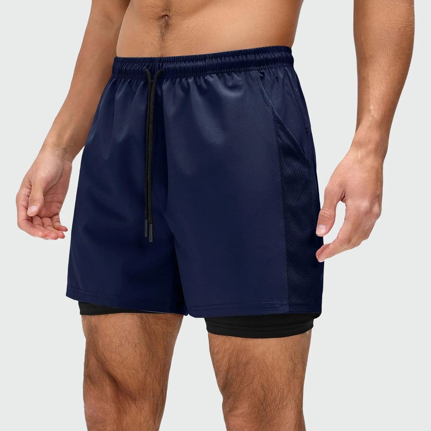 Men's Workout Shorts with Multi Pockets Quick Dry Athletic Running Gym Gear Elastic Waist Drawstring Active Wear Summer
