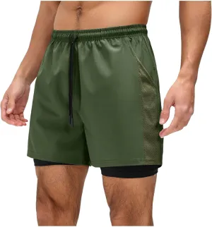 Men's Workout Shorts with Multi Pockets Quick Dry Athletic Running Gym Gear Elastic Waist Drawstring Active Wear Summer