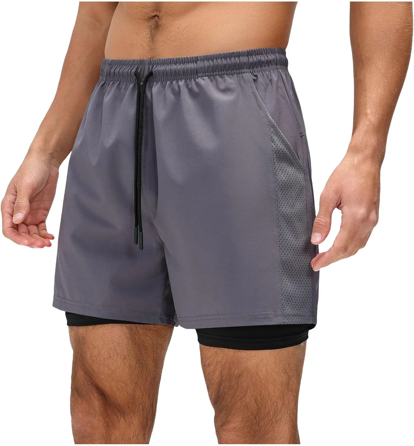 Men's Workout Shorts with Multi Pockets Quick Dry Athletic Running Gym Gear Elastic Waist Drawstring Active Wear Summer