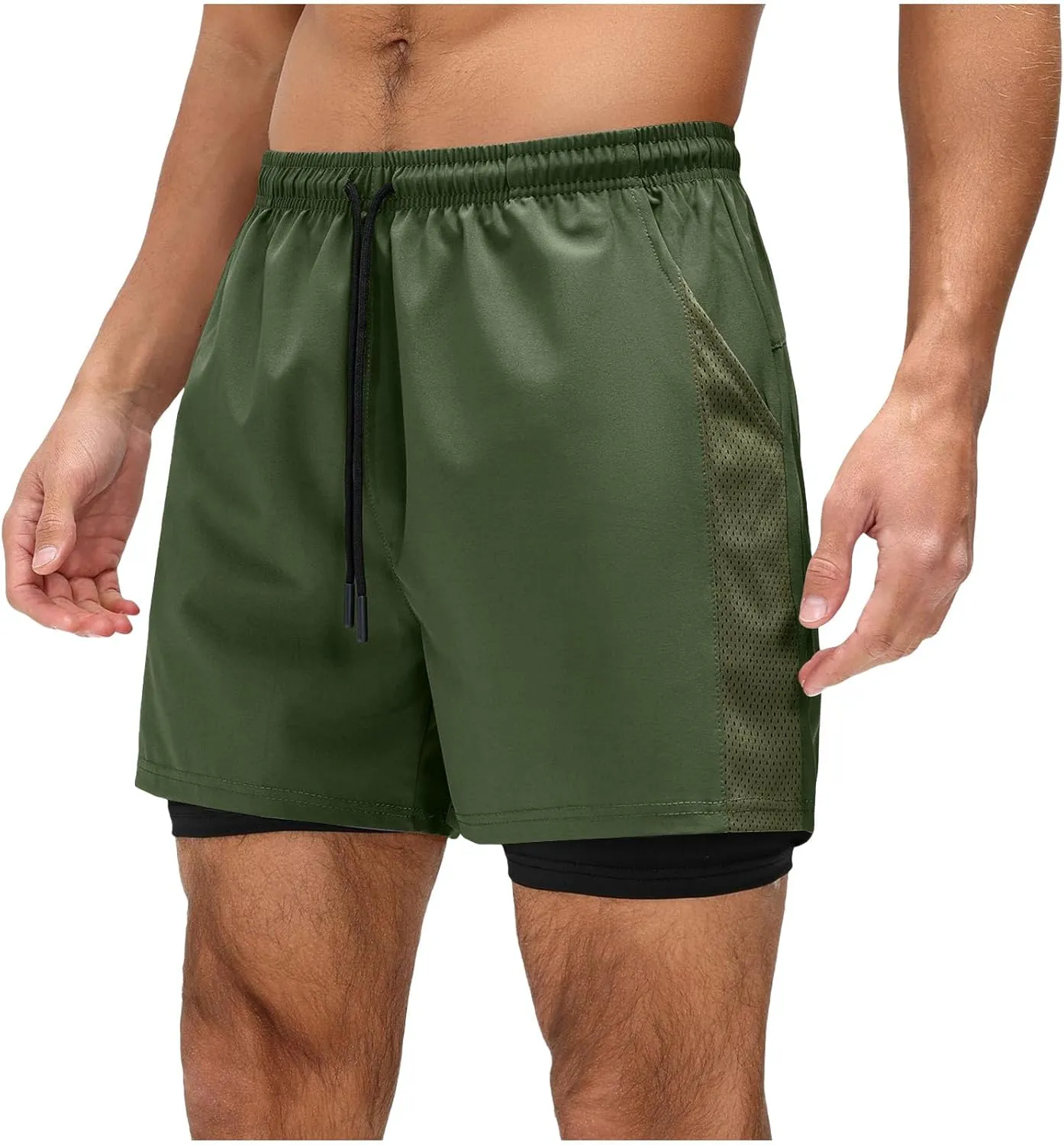 Men's Workout Shorts with Multi Pockets Quick Dry Athletic Running Gym Gear Elastic Waist Drawstring Active Wear Summer