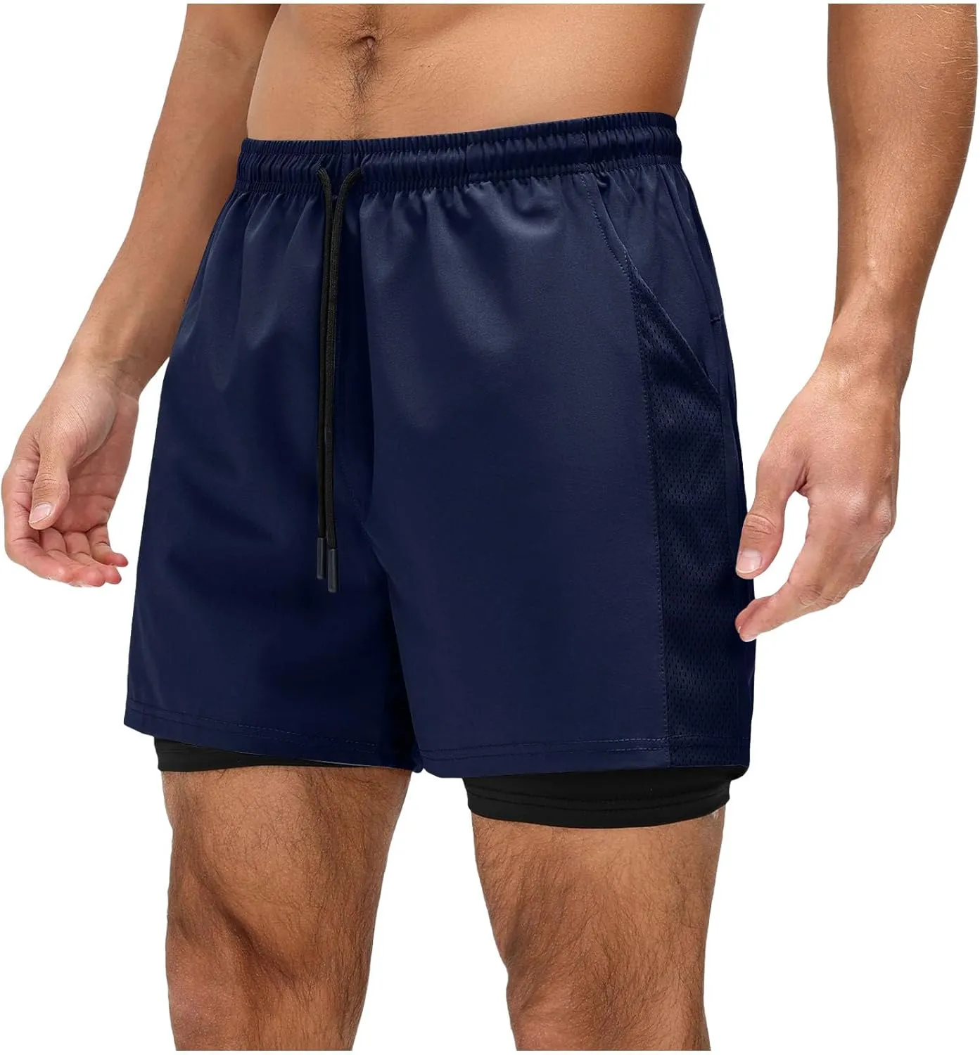 Men's Workout Shorts with Multi Pockets Quick Dry Athletic Running Gym Gear Elastic Waist Drawstring Active Wear Summer