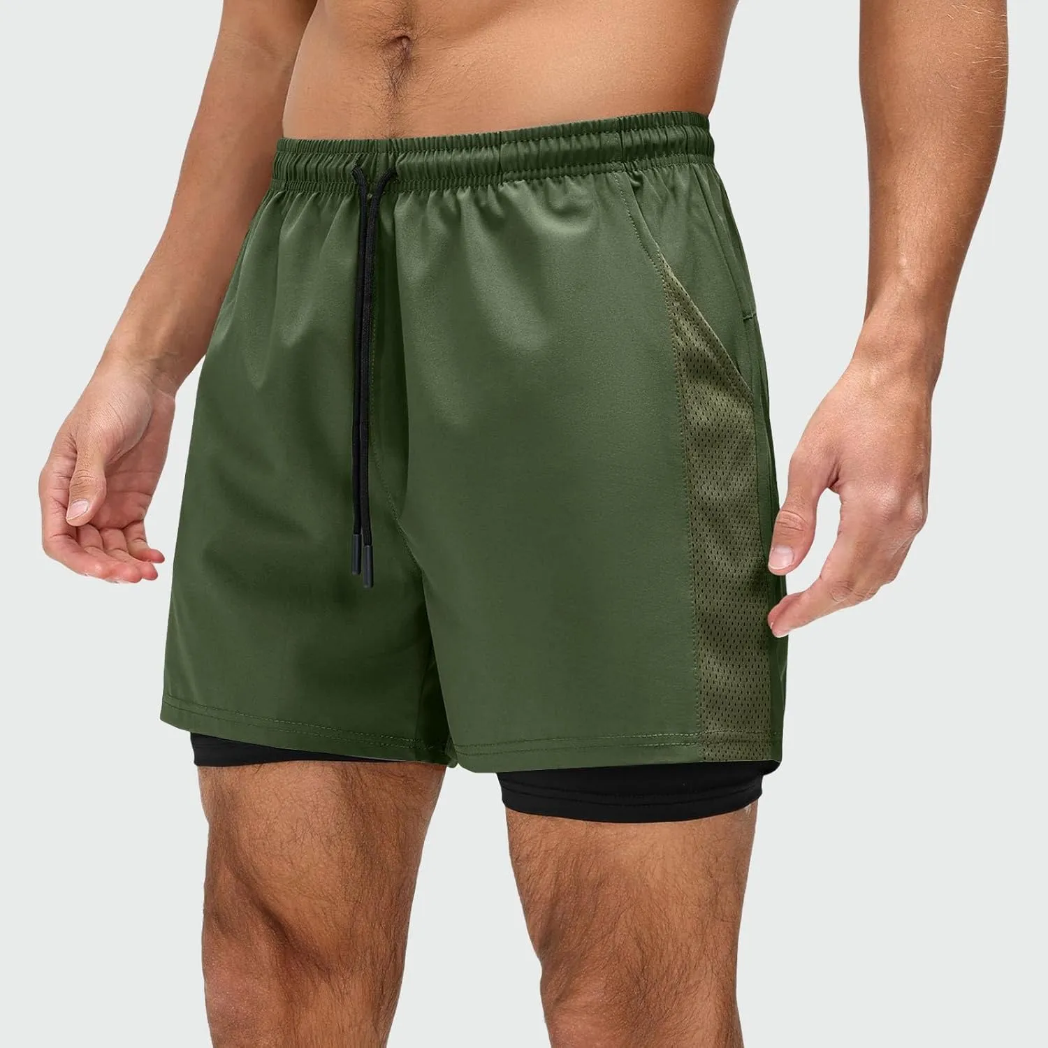 Men's Workout Shorts with Multi Pockets Quick Dry Athletic Running Gym Gear Elastic Waist Drawstring Active Wear Summer