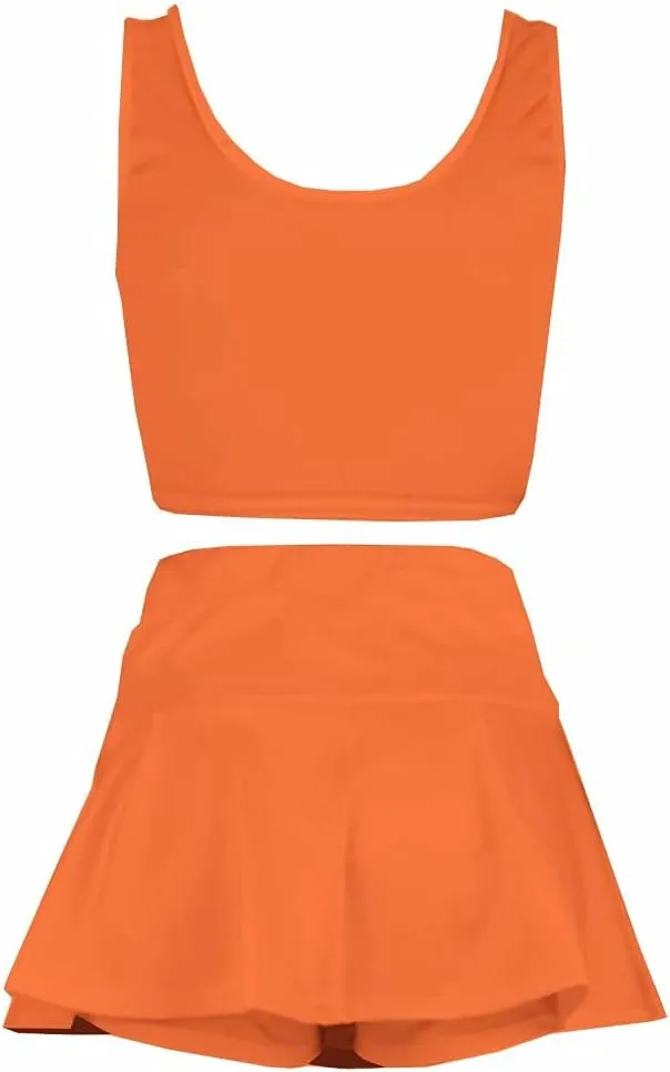Neyaolk Womens Casual Outfits Athletic Activewear - Fitted Sleeveless Crop Top Pleated Tennis Skorts Skirts Set Tracksuit